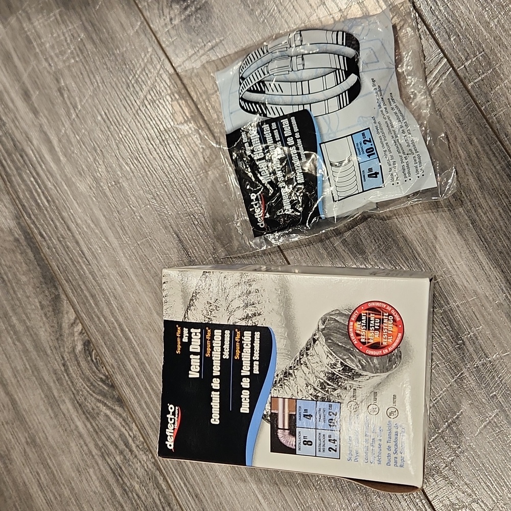 NWT Deflect-o 4" dia Dryer Vent Duct & 1 Metal Clamp 8ft installation